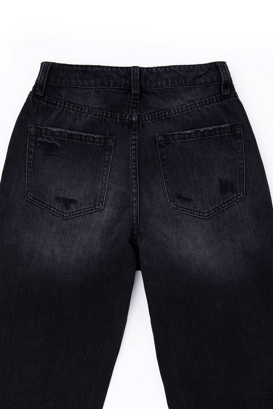 Lilou Black Distressed Straight Jeans