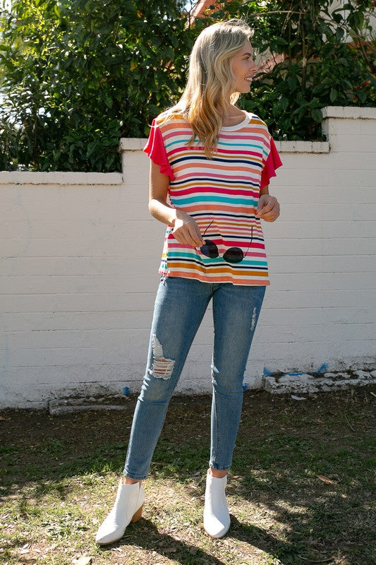 e Luna Multi Stripe Mixed Top