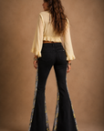 GJG Denim Lemon Floral Lace Bell Bottom Jeans — Black