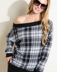 e Luna PLUS Plaid Off Shoulder Top