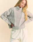 Davi & Dani Cable-Knit Turtleneck Dropped Shoulder Sweater