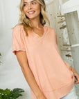 e Luna Solid Waffle V-Neck Top