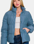 Zenana Zip Up Turtleneck Puffer Jacket with Pockets