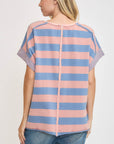 Umgee Peace Sign Patch Striped French Terry T-Shirt