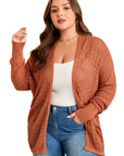 Plus Size Solid Pointelle Knit Open Front Cardigan