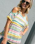 e Luna Multi Striped Cold Shoulder Top