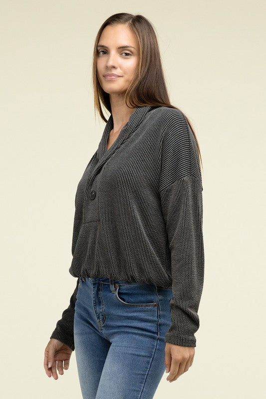 ZENANA Textured Line Elastic Waist Pullover Top