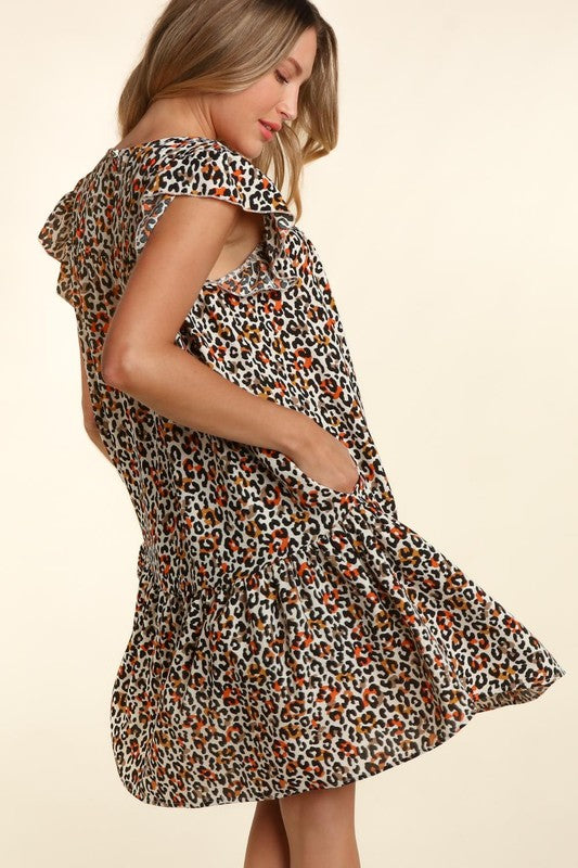 Leopard with Back Neck Button and Side Pockets Dress