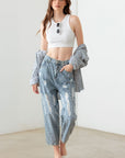 Litz La Washed Barrel Leg High Waist Distressed Jeans