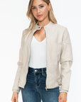 Snobbish Faux Leather Biker Jacket with Side Zip Pockets