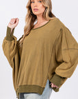 SAGE + FIG Mineral Wash Side Slit Oversized Sweatshirt