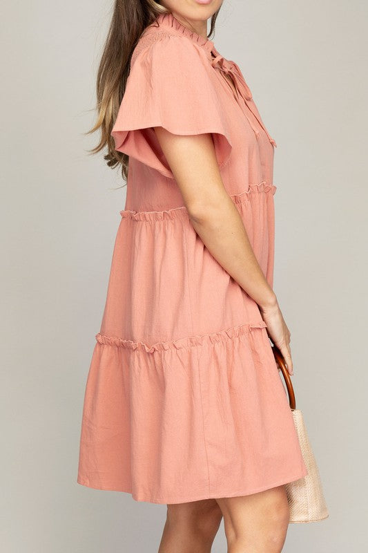 Tiered Mini Dress with Tie - Online Only