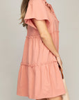 Tiered Mini Dress with Tie - Online Only