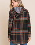 BOMBOM Drawstring Plaid Long Sleeve Hoodie