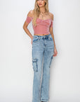 RISEN Full Size High Rise Cargo Flare Jeans