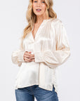 SAGE + FIG Notched Long Sleeve Blouse