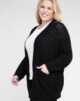 Eesome Plus Size Ribbed Knit Open Front Cardigan