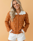 Colorblock Peter Pan Collar Long Sleeve Buttoned Cardigan
