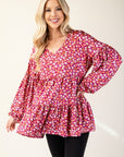 Celeste Full Size Floral V-Neck Balloon Sleeve Blouse