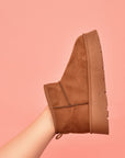 WILD DIVA Suede Round Toe Platform Booties