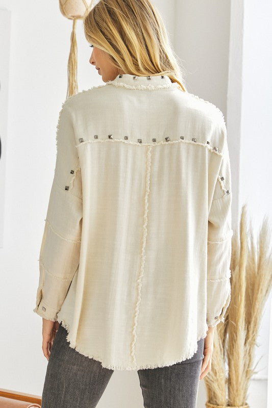 Davi &amp; Dani Plus Distressed Hem Oversize Shirt - Online Only