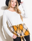 e Luna Plaid Mixed Button Front Top