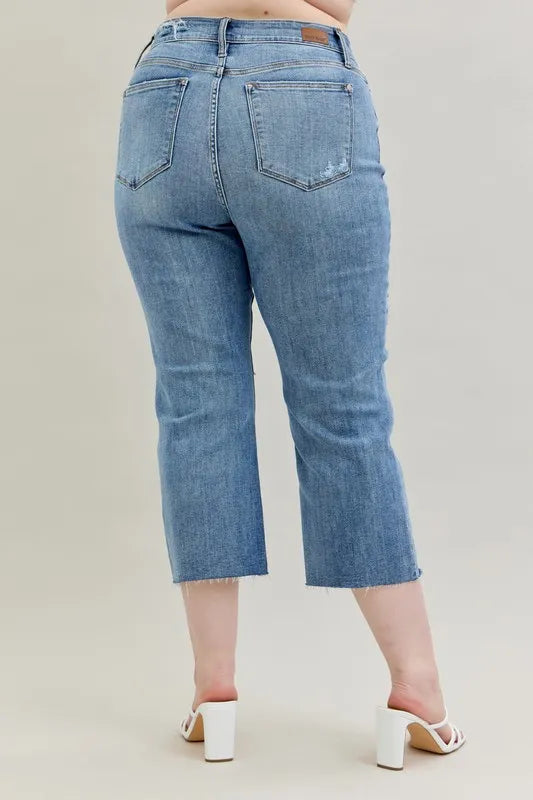 Judy Blue Full Size High Waist Destroy Crop Wide Leg Jeans Plus Size