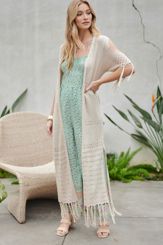 Davi &amp; Dani Solid Long Cardigan With Fringe