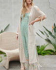 Davi & Dani Solid Long Cardigan With Fringe