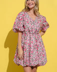 And The Why Full Size Floral Surplice Puff Sleeve Dress