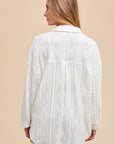 Annie Wear Openwork Button Down Drop Shoulder Shirt