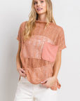 Ces Femme See Through Crochet Mock Neck Cover Up