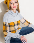 e Luna Plaid Mixed Turtle Neck Top