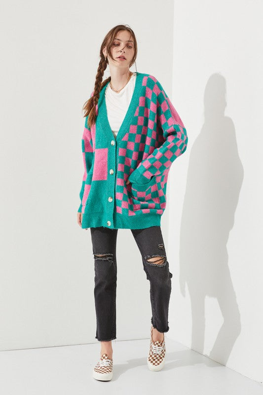 Jade By Jane Checkered Oversized Sweater