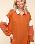 Haptics Color Block Exposed Seam Long Sleeve Top