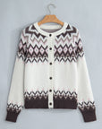 Geometric Fair Isle Brushed Knit Buttoned Cardigan