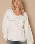 POL V-Neck knit Panel Exposed Seam Top