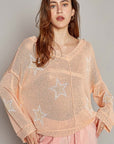 POL V-Neck Long Sleeve Star Print Knit Top