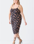 Blue Leopard Plus Size Ruched Floral Square Neck Cami Dress