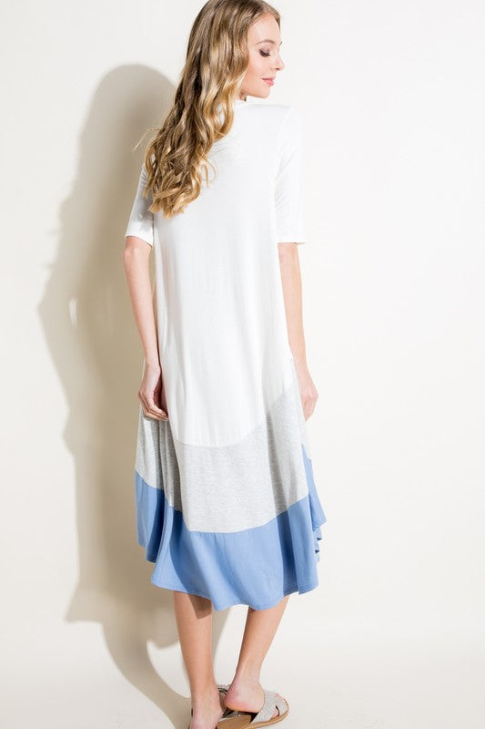 e Luna Solid Color Block Swing Dress