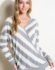 e Luna Hacci Slub Stripe V-Neck Top