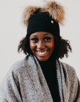 Double Fur Pom, Angora Knit Beanie