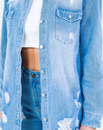American Bazi Frayed Hem Distressed Denim Shirt Jacket