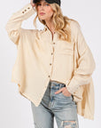 SAGE + FIG Frayed Hem Side Slit Button Down Shirt