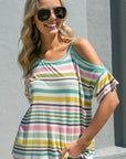 e Luna Multi Striped Cold Shoulder Top