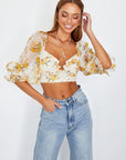 One and Only Collective Inc Chiffon Balloon Sleeved Bustier Crop Top