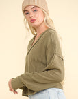 VERY J Exposed Seam V-Neck Ribbed Knit Top