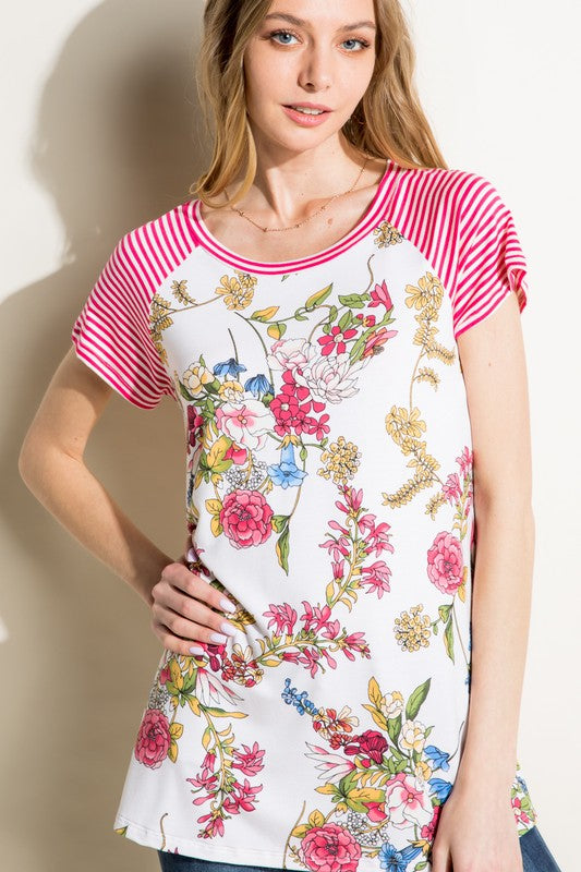 e Luna Pin Striped Floral Mix Top