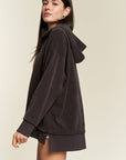 Jade By Jane Long Sleeve Button Down Ribbed Hooded Sweatshirt