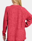 Zenana Full Size Brushed Melange Hacci High-Low Sweater